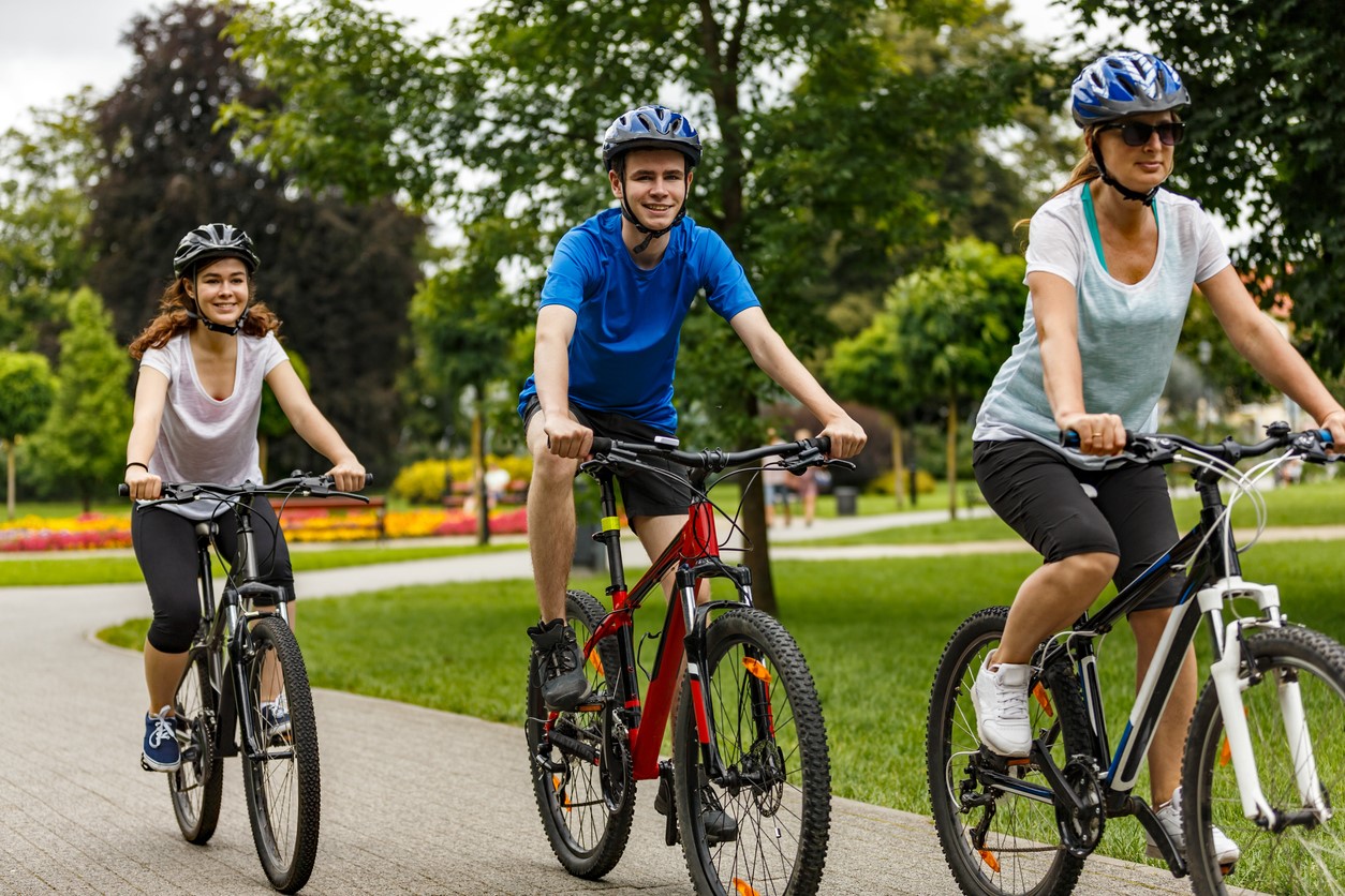 Active young people riding bikes
