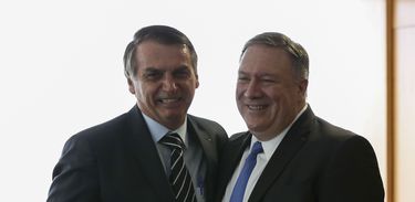 Presidente da República, Jair Bolsonaro durante audiência com Mike Pompeo, Secretário de Estado dos EUA.