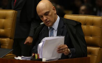 O ministro Alexandre de Moraes, durante sessão de julgamento sobre limite para compartilhamento de dados fiscais