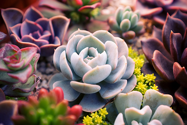 Close up of succulent plants set backgruond