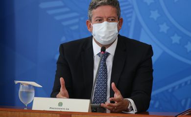O presidente do Senado, Rodrigo Pacheco, da Camara Arthur Lira e o ministro da Saúde, Marcelo Queiroga, dao entrevista coletiva após a reuniao do Comite de Coordenacao Nacional de Enfrentamento da Pandemia de Covid-19