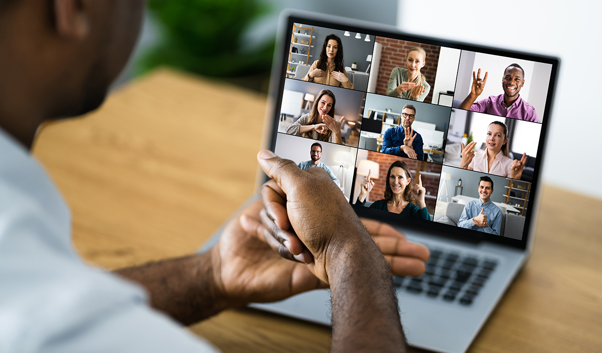 Disabled Deaf Man In Video Conference Call