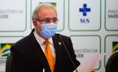 O ministro da Saúde, Marcelo Queiroga, durante anuncio do plano de vacinação de atletas e credenciados da Delegação Brasileira para os jogos de Tóquio.