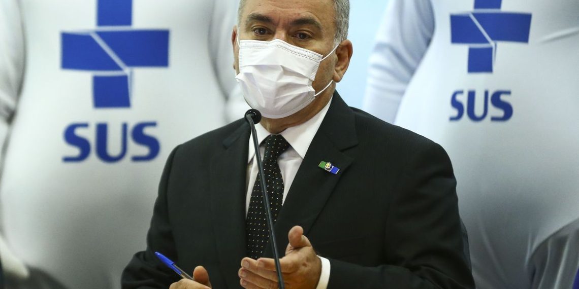 O ministro da Saúde, Marcelo Queiroga, durante o lançamento da campanha Mega Vacinação.