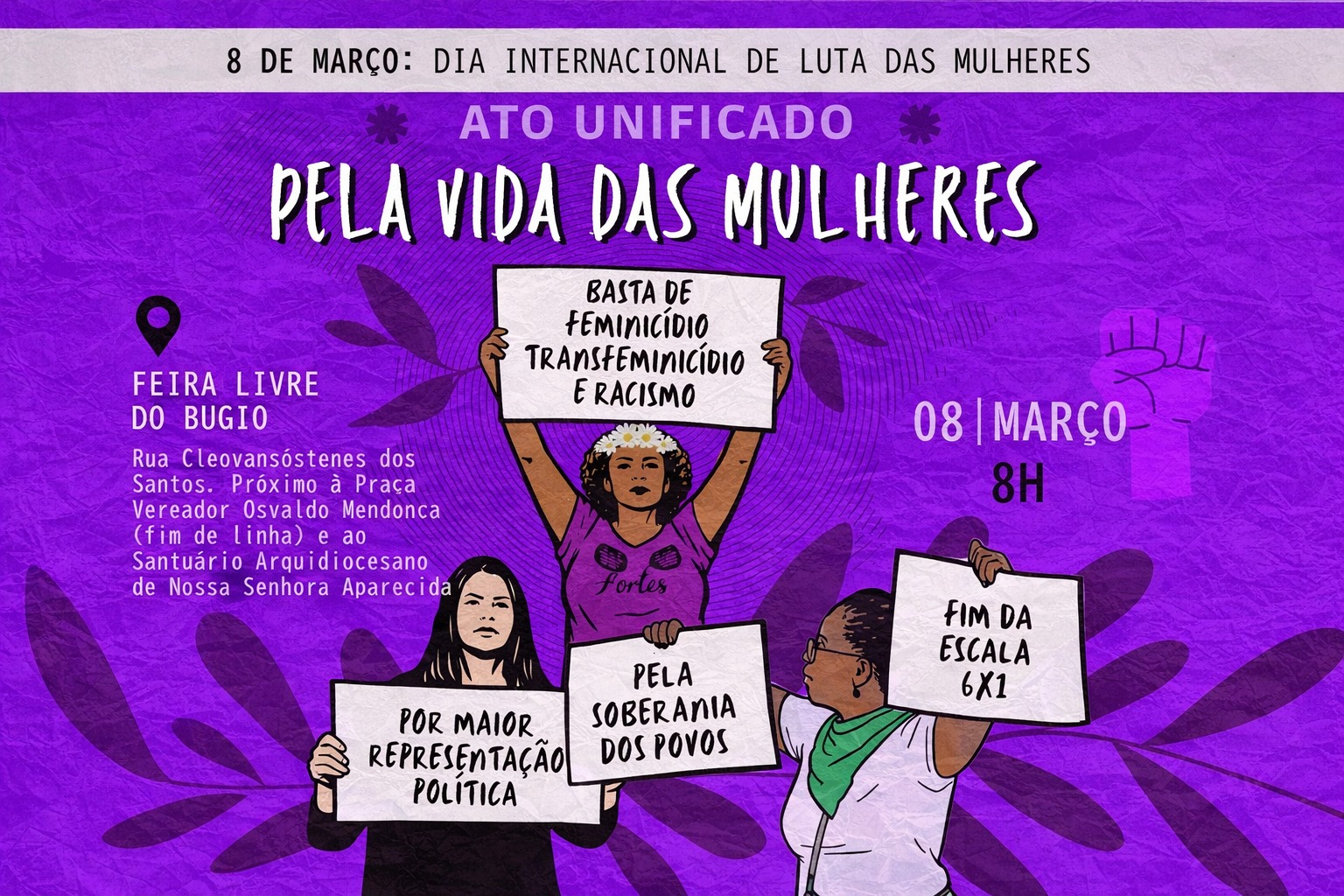 Ato Político Cultural do Dia Internacional da Mulher será na Feira do Bugio em Aracaju